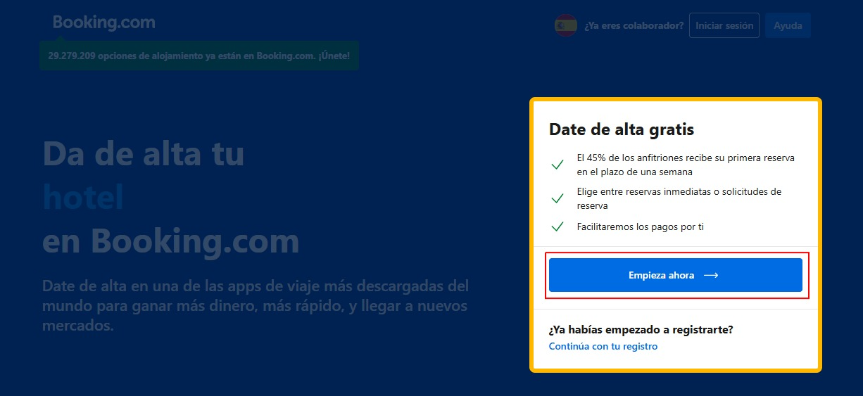 Crear cuenta de booking