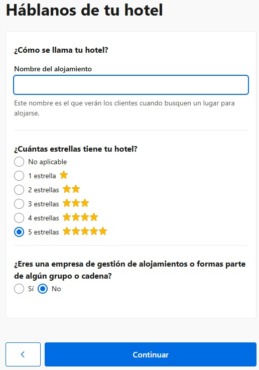 Crear cuenta de booking