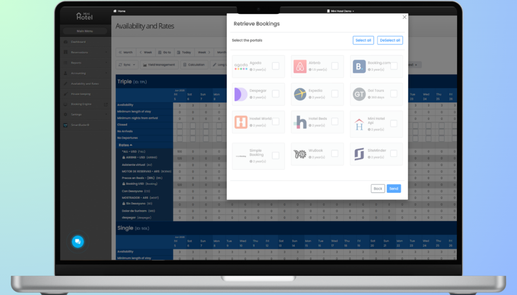 MiniHotel channel manager connected to Booking, Expedia, Airbnb, and more