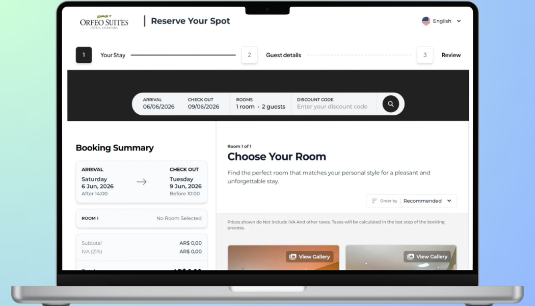 MiniHotel booking engine integrated on a hotel website, mobile view