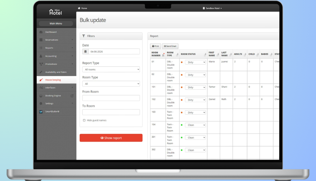 MiniHotel housekeeping module with room status and task assignment