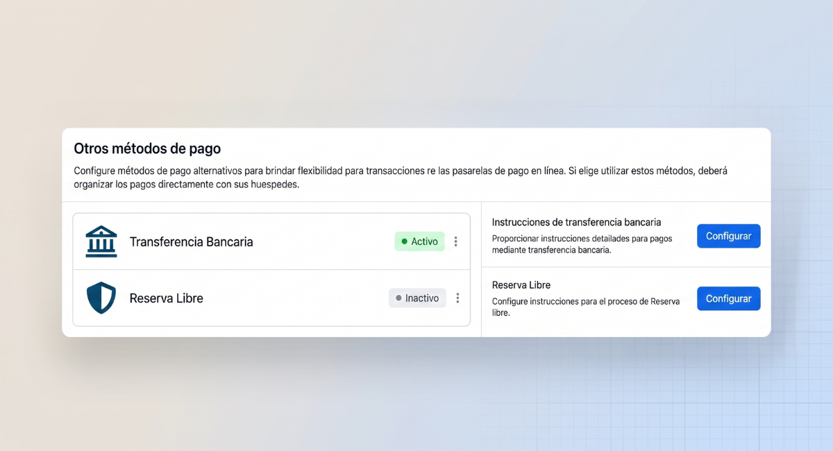 Other payment methods in the Booking Engine: bank transfer and open booking